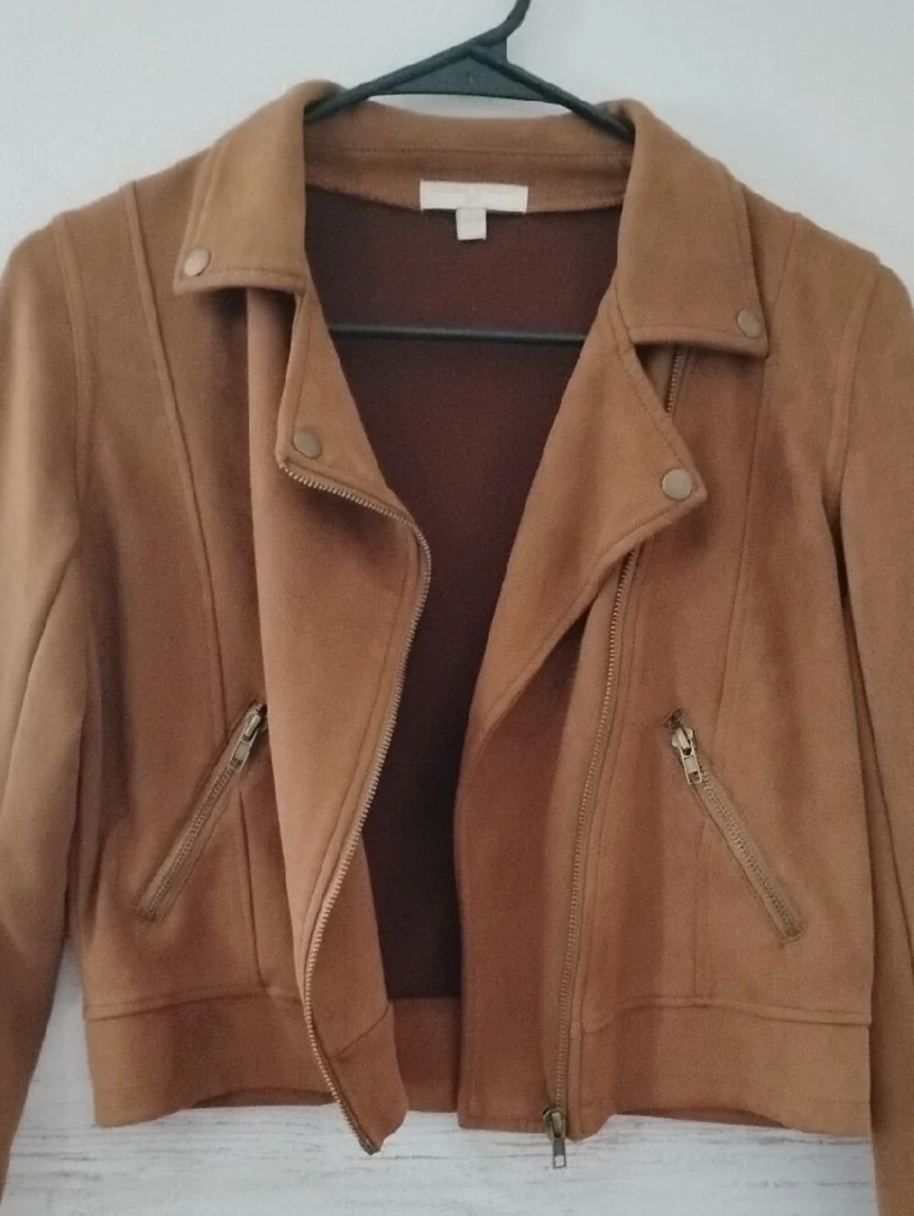 Girls Chelsea & Violet Cropped Moto Jacket in Camel Brown